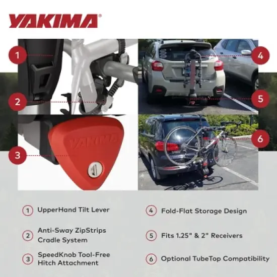 Yakima RidgeBack Tilt Away Hitch Bike Rack Carries Up to 2 Bikes, Fits 1.25 and 2 Inch Hitch Receiver for Cars, SUVs, and Trucks, Black image {3}