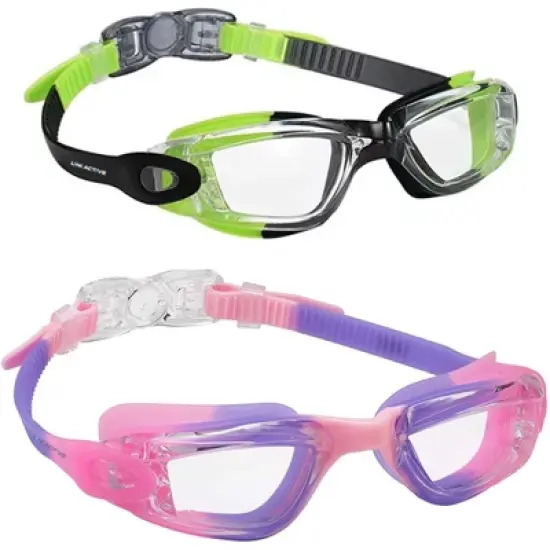 Link Active Kids Swim Goggle With Fast Clasp Technology UV Protection Leak & Fog Proof Wide View Boys & Girls Ages 3-9  2 Pack image {12}