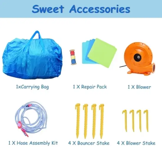 Costway Inflatable Bounce House Kid Water Splash Pool Slide Jumping Castle w/740W Blower image {9}