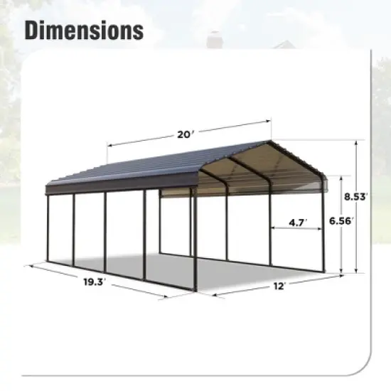 Captiva Designs 12&rsquo; x 20&rsquo; Heavy Duty Metal Carport - Versatile Shelter with Optional Sidewalls image {6}
