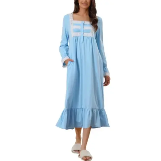 cheibear Women's Victorian Long Sleeve Ruffle Night Gown Sleepwear with Pockets image {7}