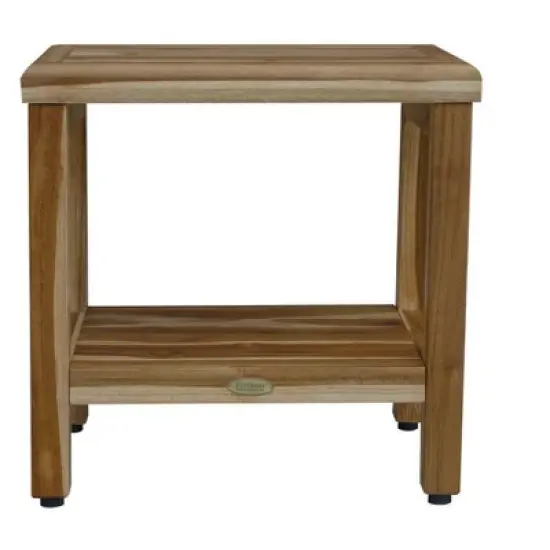 EcoDecors&reg; Eleganto&reg; 18" Teak Wood Shower Bench with Shelf in EarthyTeak Finish image {2}