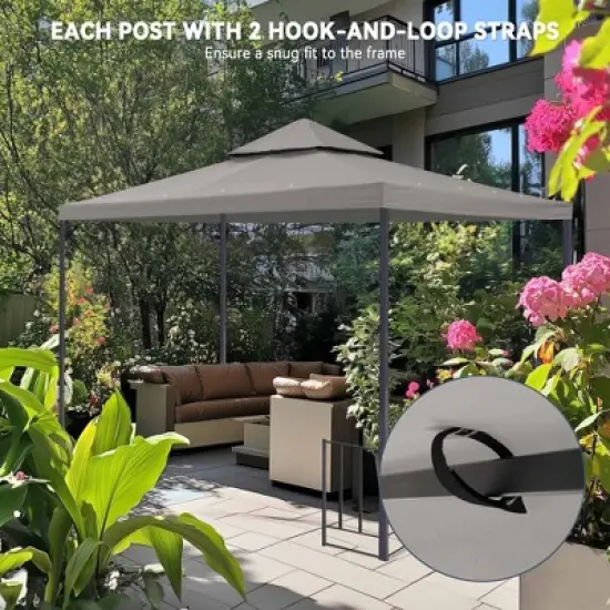 Yescom 8'x8' UV30+ Gazebo Canopy Replacement Top Cover PU Water Resistance for 2 Tier Outdoor Patio Garden Party Gray image {4}