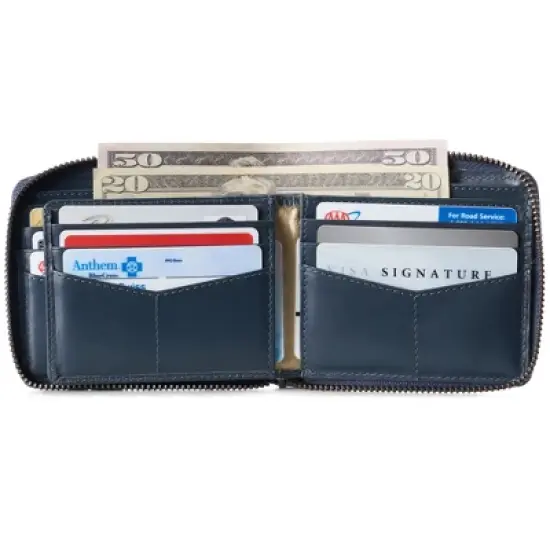 Alpine Swiss Logan Mens RFID Safe Zip Around Wallet Cowhide Leather Zipper Bifold with Gift Box image {2}