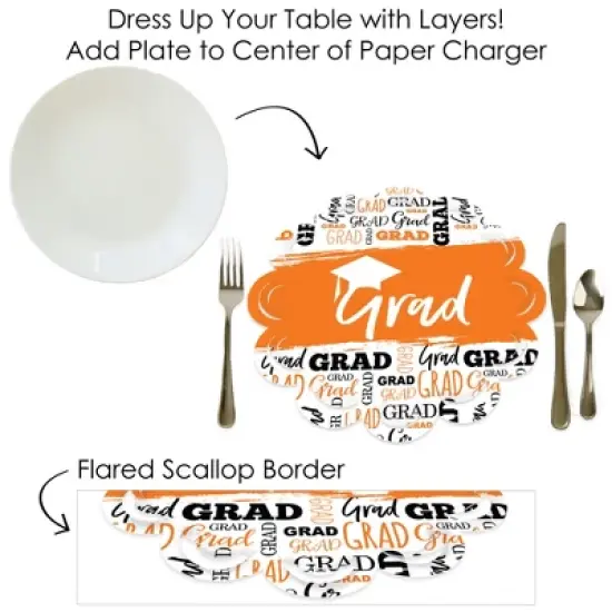 Big Dot of Happiness Orange Grad - Best is Yet to Come - Orange Graduation Party Round Table Decorations - Paper Chargers - Place Setting For 12 image {6}