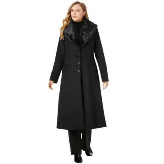 Jessica London Women&rsquo;s Plus Size Long Wool-Blend Coat with Faux Fur Collar image {2}