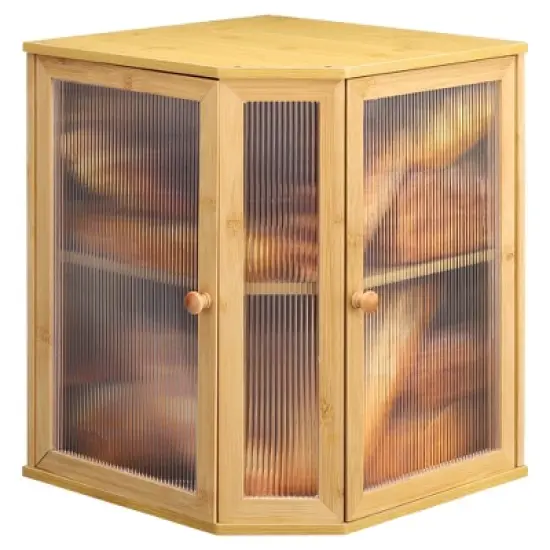 Unique Bargains Bamboo Acrylic Wavy Double Door Panel Large Corner Bread Container Natural Wood image {6}