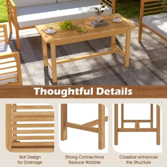 Tangkula 36"Patio Coffee Table Solid Wood Coffee Table w/ Slatted Tabletop Natural image {7}