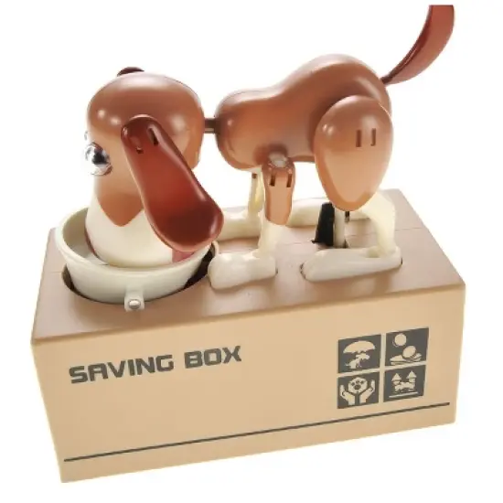 Insten My Dog Piggy Bank, Robotic Coin Munching Money Box, Kids Toys Birthday Gift, White Brown image {4}