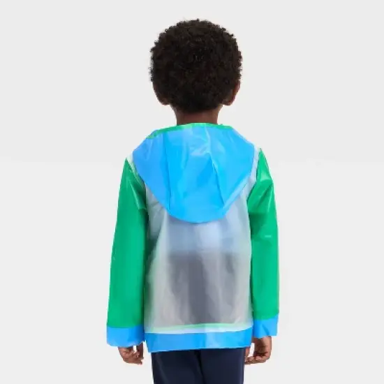 Toddler Boys' Colorblock Clear Rain Jacket - Cat & Jack&trade; Green/Blue/Orange image {1}