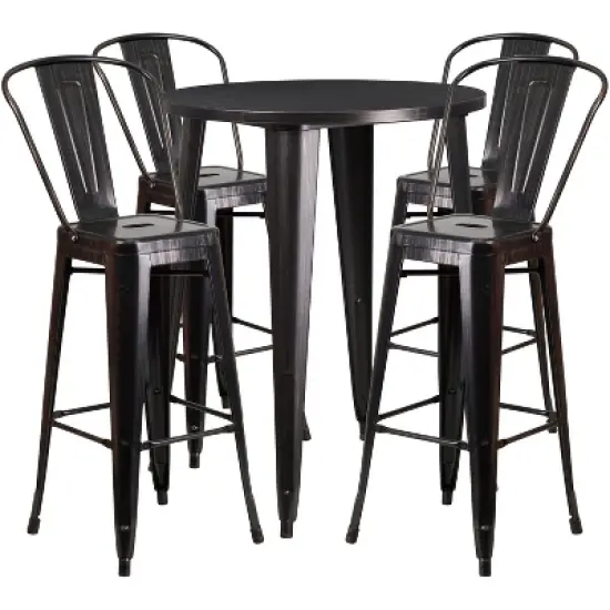 Flash Furniture Commercial Grade 30" Round Metal Indoor-Outdoor Bar Table Set with 4 Cafe Stools image {4}