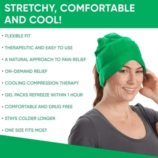 Aculief Headache, Migraine, & Stress Relief Hat - Natural Ice Mask for Tension & Muscle Pain &ndash; Green image {6}