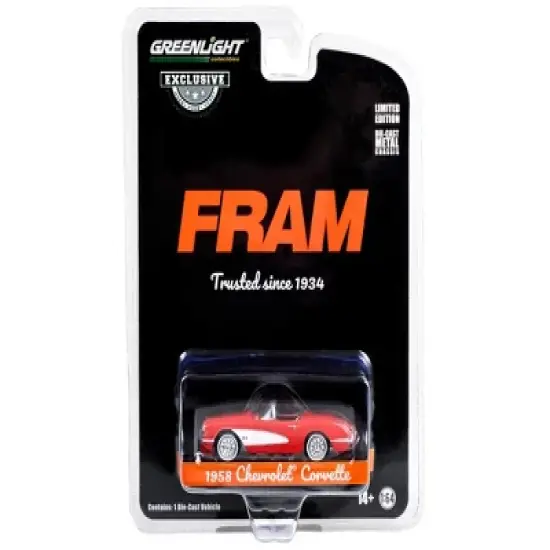 1958 Chevrolet Corvette Convertible Red "FRAM Oil Filters: Trusted Since 1934" 1/64 Diecast Model Car by Greenlight image {2}