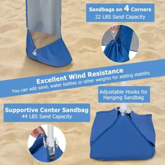 Tangkula Beach Canopy Tent Beach Cabana with Detachable Sidewall 5 Sandbags Carrying Bag UPF 50+ Protection Outdoor Beach Umbrella Shelter for Beach image {4}