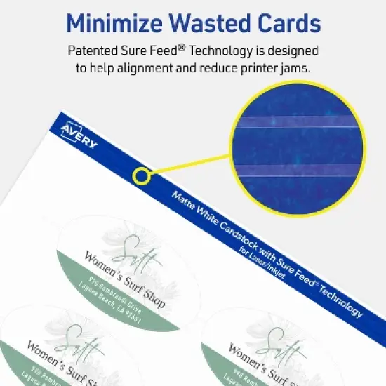 Avery Printable Oval Business Cards, Sure Feed Technology, 2" x 3-1/2", Matte White Cardstock, Print-to-The-Edge, Laser/Inkjet Printable, 80 Total image {6}