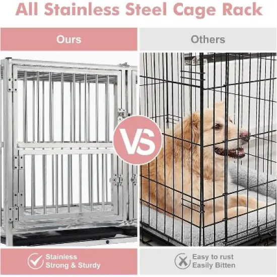Acekool 48" Heavy-Duty Dog Crate for Large Dogs &ndash; Double Doors, Wheels & Removable Tray image {3}