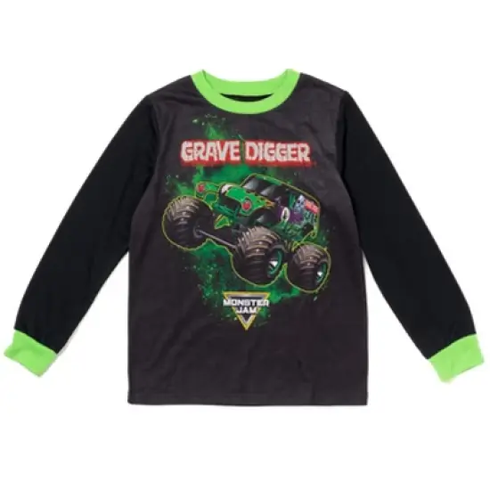 Monster Jam Megalodon El Toro Loco Grave Digger Pullover Pajama Shirt and Pants Sleep Set Little Kid image {2}