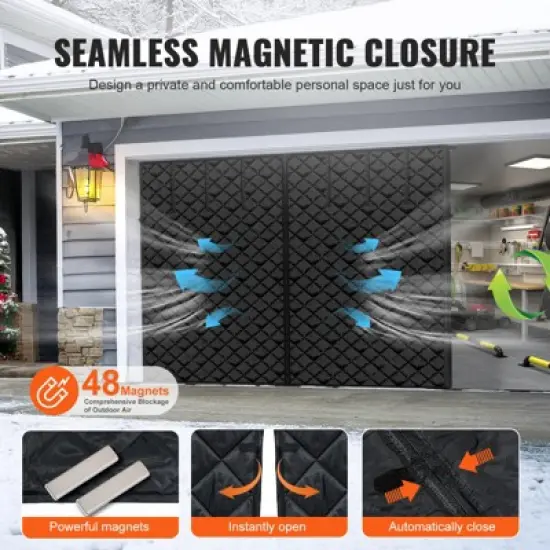 VEVOR Garage Door Screen for Winter, 8x7FT, Garage Door Insulation Kit, Magnetic Thermal Insulated Door Curtain with 300D Oxford Fabric, Black image {4}