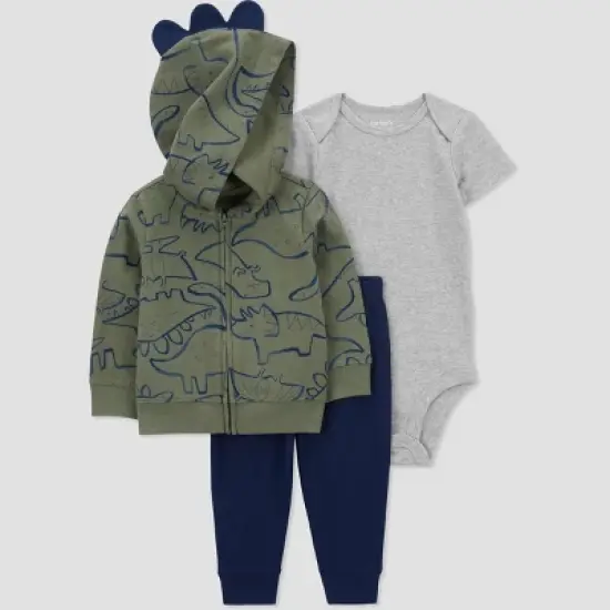 Carter's Just One You&reg; Baby Boys' Dino Cotton Cardigan & Bodysuit - Green/Gray image {4}