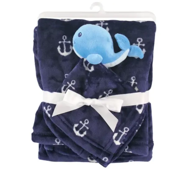 Hudson Baby Infant Boy Plush Blanket with Security Blanket, Whale, One Size image {1}