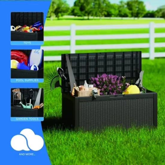 FURNIinspire Deck Boxes, Outdoor Patio Storage Box with Large Storage Capacity for Patio Furniture Cushions Garden Tools, Black, 48.03"*21.46"*24.53" image {4}