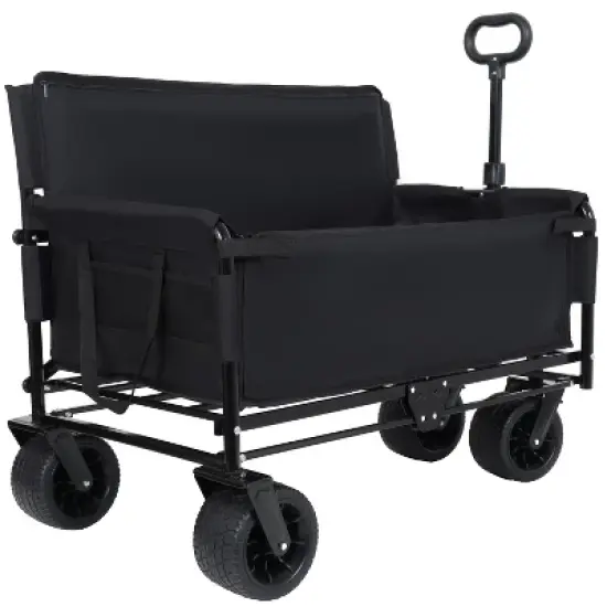 3-in-1 Convertible Folding Wagon Cart with Bench Seat & Storage - 500lbs Heavy-Duty Utility Wagon,black image {1}