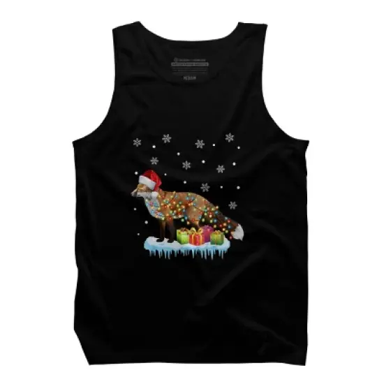 Men's Design By Humans X-Mas Fox Christmas Lights Funny Wild Animal Design Gift T-Shirt By NekoShop Tank Top image {4}