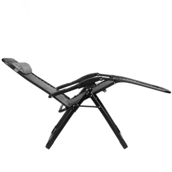 Tangkula Oversized Zero Gravity Lounge Chair Folding Recliner w/ Cup Holder & Pillow, Gray image {8}