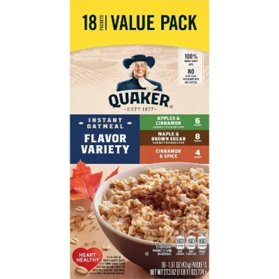 Quaker Flavor Variety Instant Oatmeal - 18ct / 27.3oz image {1}