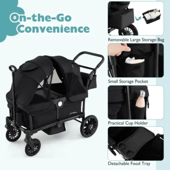 Costway Wagon Stroller for 2 Kids Push Pull Double Stroller with Adjustable Handle image {8}