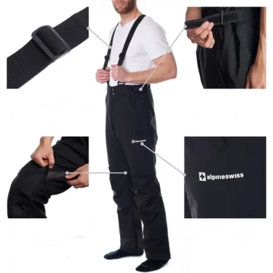 Alpine Swiss Mens Waterproof Snow Pants with Removable Suspenders Insulated Winter Snowboarding Ski Pants image {3}