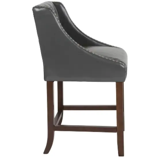 Flash Furniture Carmel Series 24" High Transitional Tufted Walnut Counter Height Stool with Accent Nail Trim image {7}