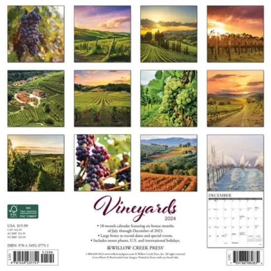 Willow Creek Press 2024 Wall Calendar 12"x12" Vineyard image {1}
