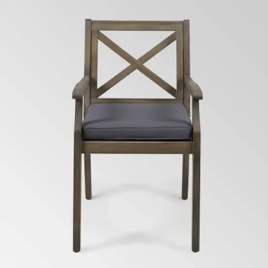 Pines 7pc Acacia Oval Wood Dining Set - Gray/Dark Gray - Christopher Knight Home image {2}