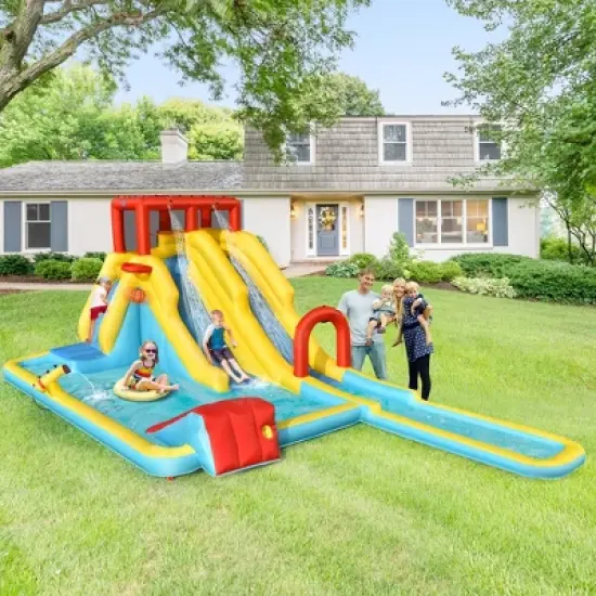 Costway Inflatable Dual Slide Water Park Climbing Bouncer W/ 735W Blower image {1}