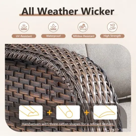 Belord Brown Wicker 7 Piece Patio Furniture Set with 5" Thick Cushions, 41" Propane Fire Pit Table Set with Swivel Glider Chairs and Club Chairs image {8}