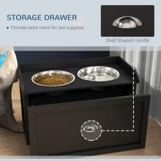 INFURNIC Pet Bowl Elevated Feeding Station with Storage Drawer Stainless Steel Bowls for Large Dogs, Black, 23.5"*11.8"*14.3" image {4}