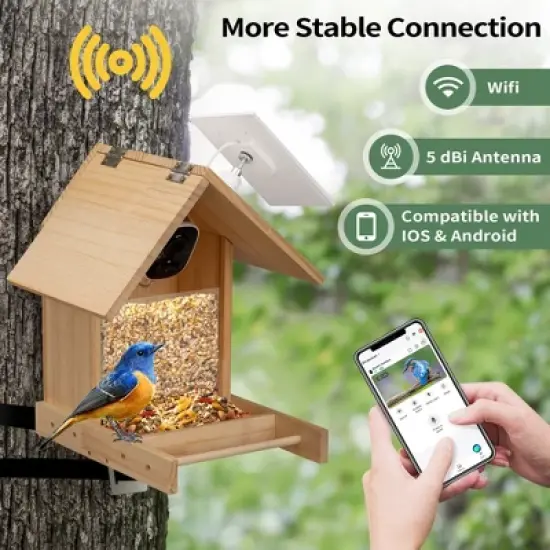Sandinrayli Smart Bird Feeder with Camera, 1080P HD AI Identify Bird Watching Camera image {3}