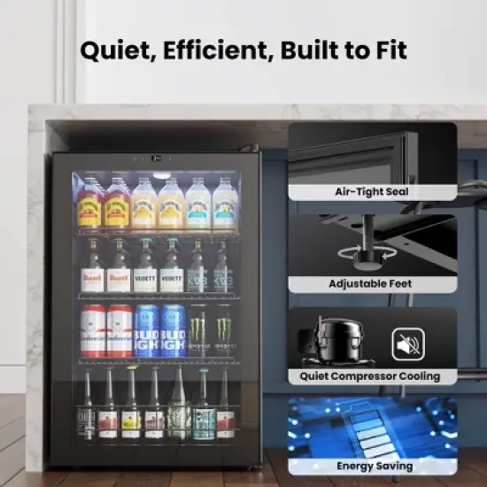 Yeego 141 Cans Beverage Cooler, Freestanding Beverage Refrigerator with Glass Door, Adjustable Shelving image {6}