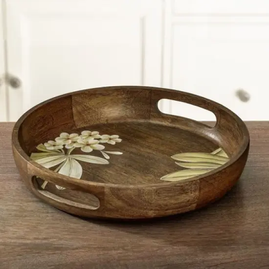 Frangipani Circular Wooden Tray image {3}