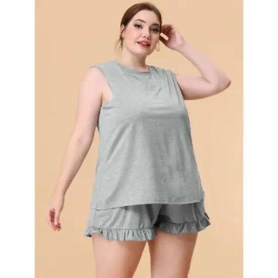 Agnes Orinda Women Plus Size Comfy Sleeveless Tank Top Loungewear Pajamas Set image {2}