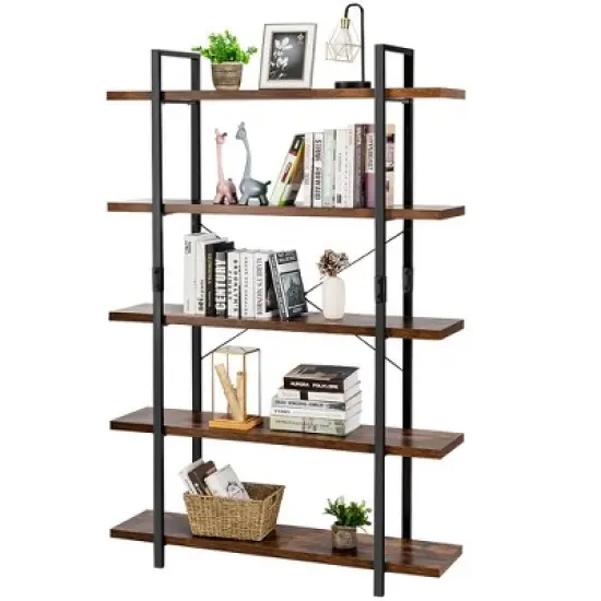 Costway 5-Tier Bookshelf Industrial Bookcase Open Storage Shelf Display Rack image {8}