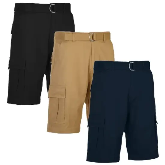 BLU ROCK Men's 3-Pack Cotton Flex Stretch Cargo Shorts With Belt image {13}