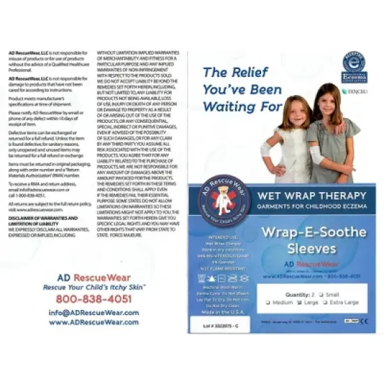 AD Rescue Wear Eczema Clothing for Kids - Arm and Leg Sleeves for Girls and Boys - Itch Relief, Ultra-Soft (Large 8-10 In) image {7}