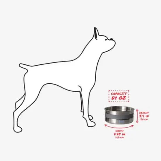 BUILT 64 Oz Elevated Dog Food Bowl, Anti-Slip Base, Soft Carry Ring, Double-Wall 18/8 Stainless Steel, BPA-Free, Dishwasher Safe (Gray) image {1}