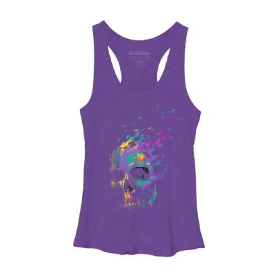 Women's Design By Humans Defragged Colorful Skull By DBHOriginals Racerback Tank Top image {3}