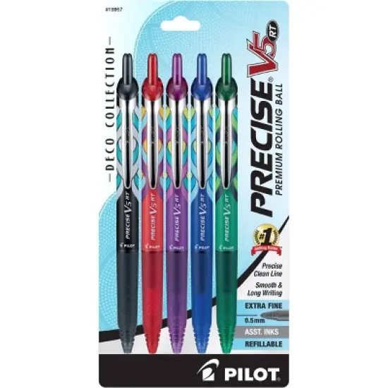 Pilot 5pk Precise V5 Art Deco Collection Rolling Ball Pens Extra Fine Point 0.5mm Assorted Inks image {6}