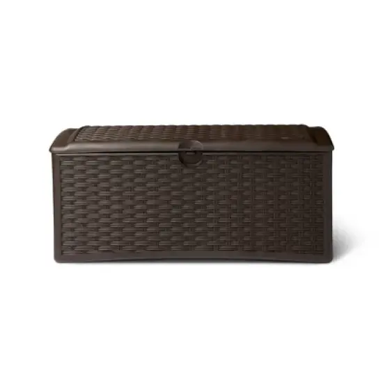 Suncast 72 Gallon Resin Wicker Outdoor Patio Storage Deck Box, Brown (2 Pack) image {2}