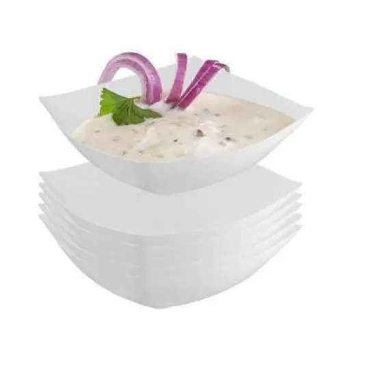 Crown Display White Disposable Serving Bowl Squared Convex Bowl - White Plastic Bowl image {7}
