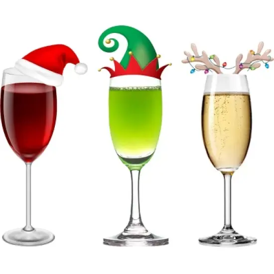 Men's Design By Humans Red Wine Glass Santa Elf Hat Reindeer Horn Christmas By Forever9 Tank Top image {1}